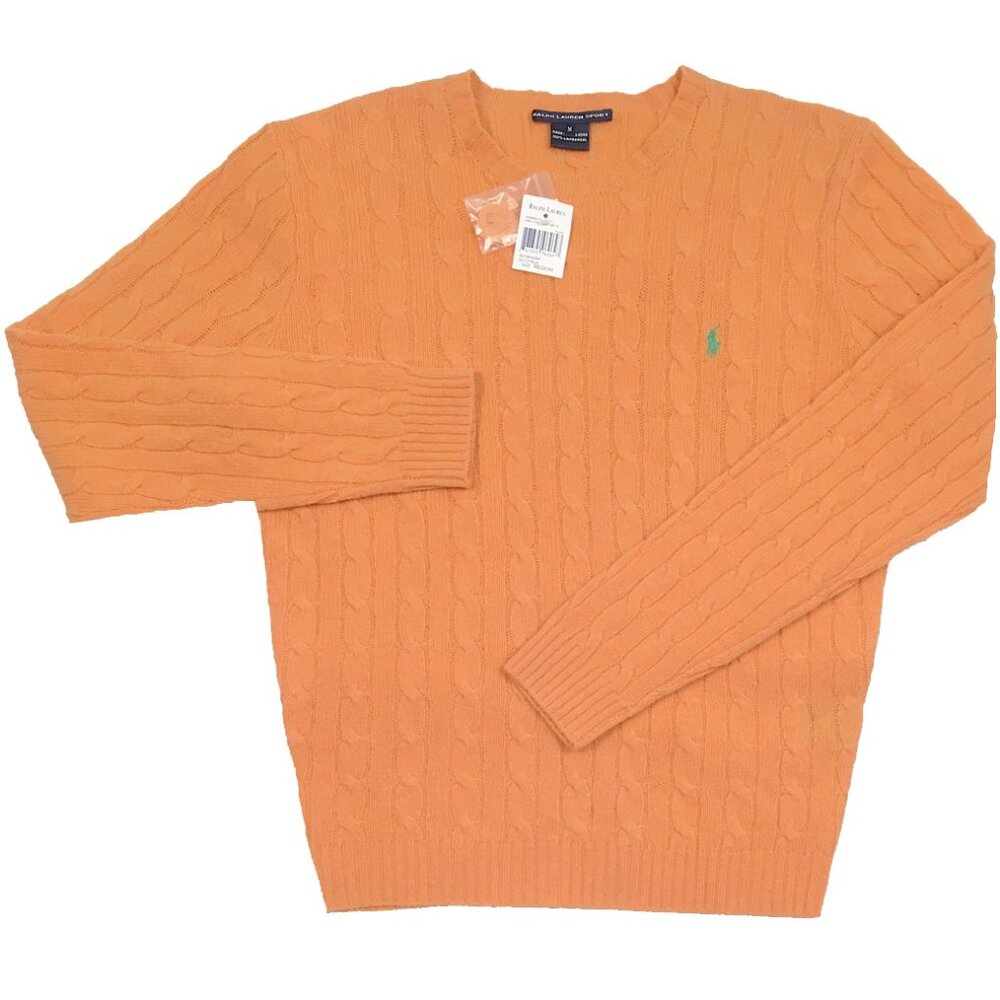 NEW Polo Ralph Lauren Sweater! Orange Green Polo Player Lambswool Cable Knit